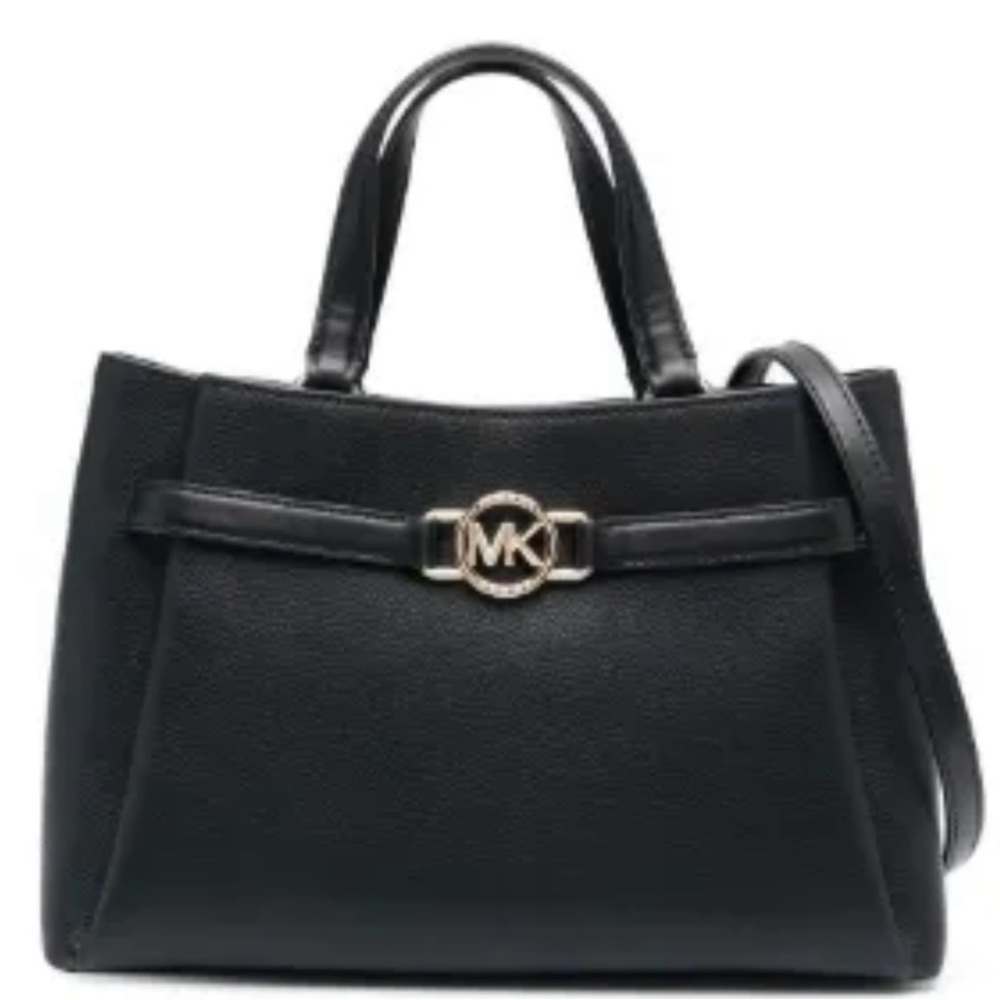 Michael Kors Black and Gold Satchel with Trapezoidal Shape